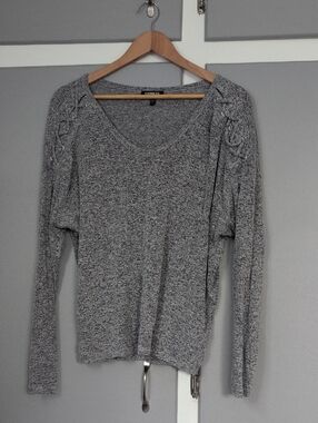 Express Gray Lace-Up Shoulder Knit Sweater
